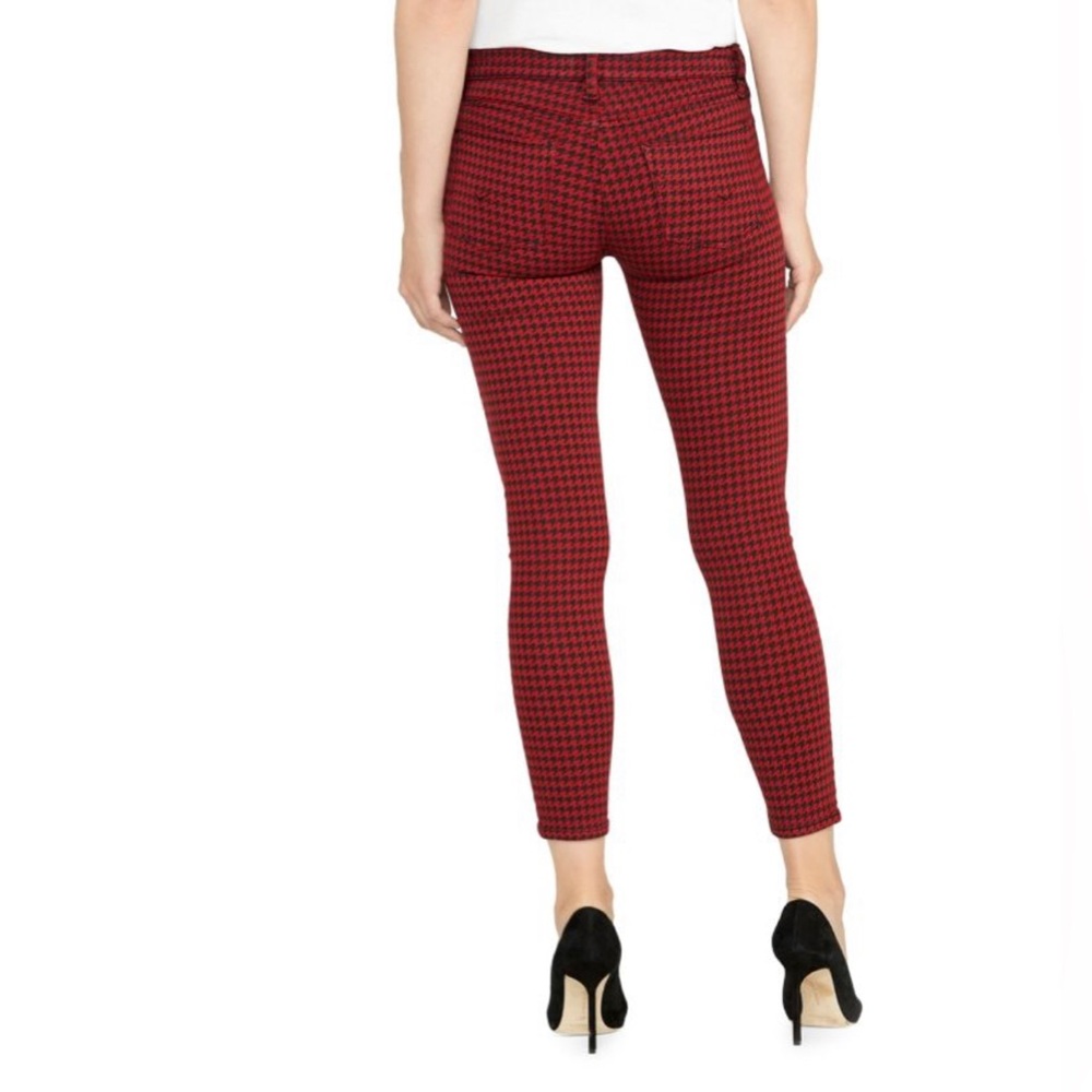 HUDSON Barbara High-Rise Super Skinny Oxblood Houndstooth Ankle Jeans Size 28